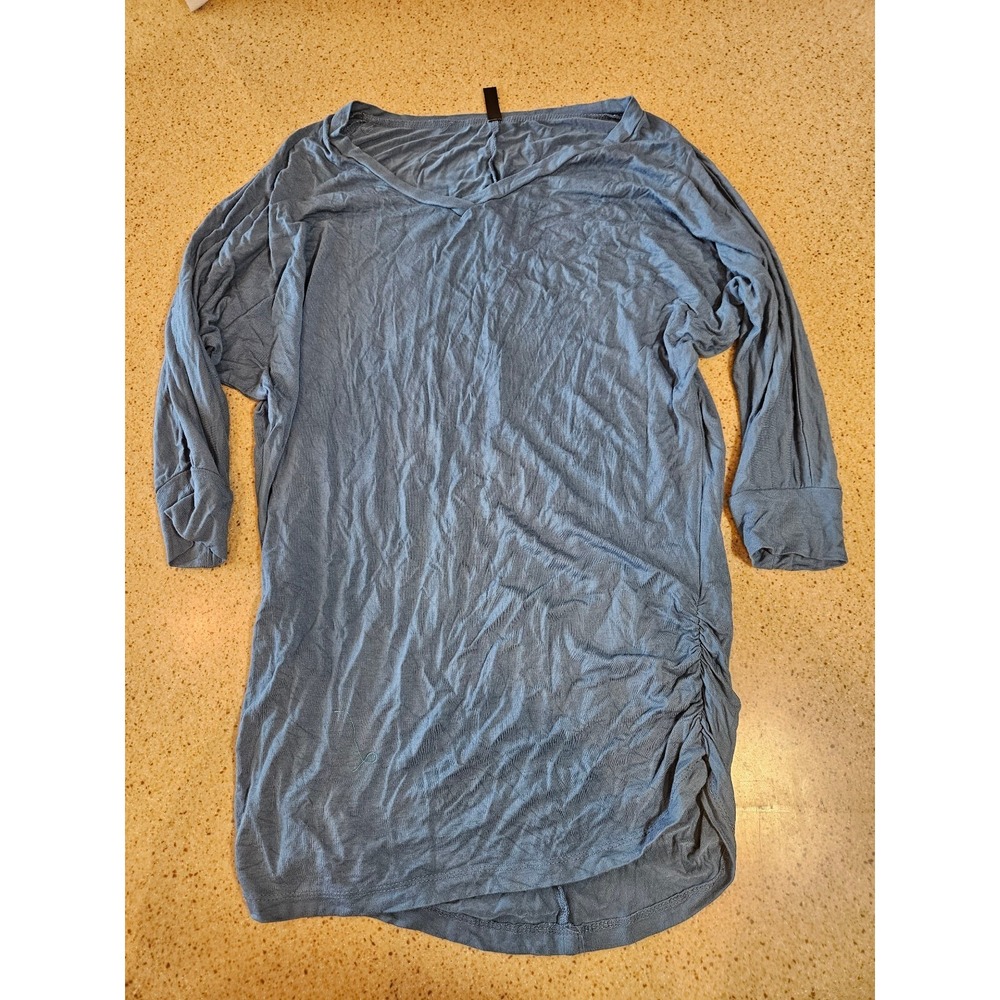 Made by Johnny Womens Blue Ruched Side Dolman Sleeve Modal Tunic Top Large